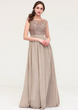 Sleeveless Scoop Neck Long/Floor-Length Chiffon A-line/Princess Bridesmaid Dresses With Sequins Beading Lace Pleated Deanna STIP0025493