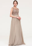 Sleeveless Scoop Neck Long/Floor-Length Chiffon A-line/Princess Bridesmaid Dresses With Sequins Beading Lace Pleated Deanna STIP0025493