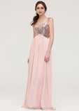 Sleeveless Long/Floor-Length Sweetheart A-line/Princess Chiffon Bridesmaid Dresses With Pleated Sequins Genesis STIP0025494