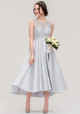 Bateau Sleeveless Tea-Length Satin A-line/Princess Bridesmaid Dresses With Sashes Lace Genesis STIP0025495