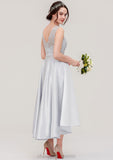 Bateau Sleeveless Tea-Length Satin A-line/Princess Bridesmaid Dresses With Sashes Lace Genesis STIP0025495