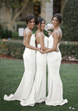 Sweetheart Court Train Sheath/Column Elastic Satin Bridesmaid Dresseses With Lace Janae STIP0025500