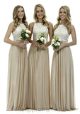 Bateau A-Line/Princess Long/Floor-Length Chiffon Bridesmaid Dresses With Lace Xiomara STIP0025503