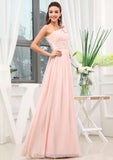 Sleeveless One-Shoulder Long/Floor-Length A-line/Princess Chiffon Bridesmaid Dresses With Pleated Shoulder Flower Alisha STIP0025507