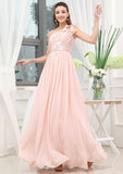 Sleeveless One-Shoulder Long/Floor-Length A-line/Princess Chiffon Bridesmaid Dresses With Pleated Shoulder Flower Alisha STIP0025507