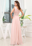 Sleeveless One-Shoulder Long/Floor-Length A-line/Princess Chiffon Bridesmaid Dresses With Pleated Shoulder Flower Alisha STIP0025507