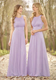 Scoop Neck A-Line/Princess Long/Floor-Length Chiffon Bridesmaid Dresses Emely STIP0025516