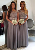 Bateau A-Line/Princess Long/Floor-Length Chiffon Bridesmaid Dresses With Appliqued Aliya STIP0025517