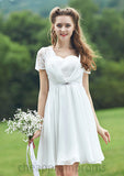 Short/Mini Scalloped Neck Short Sleeve Chiffon A-line/Princess Bridesmaid Dresseses With Lace Toni STIP0025520