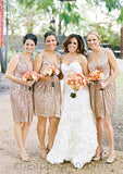 Sleeveless V Neck Knee-Length A-line/Princess Sequined Bridesmaid Dresses Cassandra STIP0025527