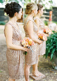 Sleeveless V Neck Knee-Length A-line/Princess Sequined Bridesmaid Dresses Cassandra STIP0025527