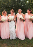 One-Shoulder A-Line/Princess Long/Floor-Length Chiffon Bridesmaid Dresses With Pleated Emmalee STIP0025529