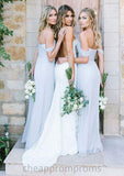 Off-The-Shoulder A-Line/Princess Long/Floor-Length Chiffon Bridesmaid Dresses With Pleated Theresa STIP0025534