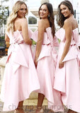 Sleeveless Strapless Asymmetrical A-line/Princess Satin Bridesmaid Dresseses With Bowknot Ruffles Janelle STIP0025539