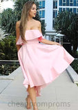 Sleeveless Strapless Asymmetrical A-line/Princess Satin Bridesmaid Dresseses With Bowknot Ruffles Janelle STIP0025539