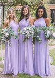 One-Shoulder A-Line/Princess Long/Floor-Length Chiffon Bridesmaid Dresses With Pleated Nicola STIP0025544