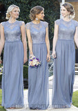 A-Line/Princess Sleeveless Scoop Neck Zipper Long/Floor-Length Chiffon Bridesmaid Dresses With Appliqued Averie STIP0025547