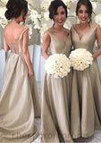 A-Line/Princess Sleeveless V-Neck Zipper Sweep Train Taffeta Bridesmaid Dresses Lizbeth STIP0025548