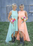 Sleeveless Bateau Asymmetrical A-Line/Princess Chiffon Bridesmaid Dresses With Appliqued Liz STIP0025549