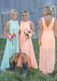 Sleeveless Bateau Asymmetrical A-Line/Princess Chiffon Bridesmaid Dresses With Appliqued Liz STIP0025549