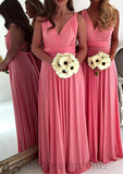 A-Line/Princess V-Neck Long/Floor-Length Chiffon Bridesmaid Dresses Zoe STIP0025551