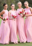 A-Line/Princess Bateau Long/Floor-Length Chiffon Bridesmaid Dresses With Lace Karlie STIP0025552