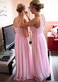 A-Line/Princess Bateau Long/Floor-Length Chiffon Bridesmaid Dresses With Lace Karlie STIP0025552