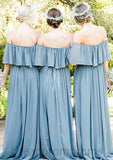 Off-The-Shoulder A-Line/Princess Long/Floor-Length Chiffon Bridesmaid Dresses With Ruffles Juliette STIP0025555