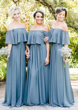 Off-The-Shoulder A-Line/Princess Long/Floor-Length Chiffon Bridesmaid Dresses With Ruffles Juliette STIP0025555