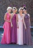 Sleeveless V Neck Long/Floor-Length A-line/Princess Chiffon Bridesmaid Dresses With Pleated Madalynn STIP0025560