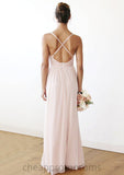 Spaghetti Straps Sleeveless V Neck Long/Floor-Length Chiffon Bridesmaid Dresses With Pleated Kristina STIP0025561