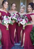 Sleeveless Off-the-Shoulder Long/Floor-Length Trumpet/Mermaid Lace Bridesmaid Dresseses With Split Carolyn STIP0025562