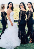 Off-the-Shoulder Full/Long Sleeve Asymmetrical Trumpet/Mermaid Lace Bridesmaid Dresseses Tianna STIP0025566