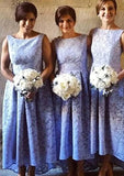 Bateau Sleeveless Asymmetrical A-line/Princess Lace Bridesmaid Dresseses With Pleated Janey STIP0025576