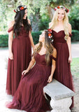 Sleeveless Off-the-Shoulder Long/Floor-Length Tulle A-line/Princess Bridesmaid Dresseses With Pleated Jacey STIP0025591