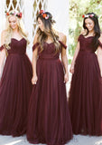 Sleeveless Off-the-Shoulder Long/Floor-Length Tulle A-line/Princess Bridesmaid Dresseses With Pleated Jacey STIP0025591