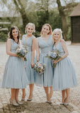 Sleeveless V Neck Tea-Length Chiffon A-line/Princess Bridesmaid Dresseses With Pleated Jaylynn STIP0025594