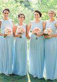 Sleeveless Scoop Neck Long/Floor-Length Chiffon A-line/Princess Bridesmaid Dresseses With Lace Valery STIP0025596