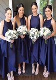 Scoop Neck Sleeveless Asymmetrical A-line/Princess Satin Bridesmaid Dresseses With Pleated Ariel STIP0025599