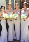 Sleeveless One-Shoulder Long/Floor-Length Trumpet/Mermaid Elastic Satin Bridesmaid Dresseses With Lace Alma STIP0025605