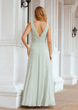 A-line Bateau Sleeveless Chiffon Long/Floor-Length Bridesmaid Dresses Ruffles Pleated Silvia STIP0025608