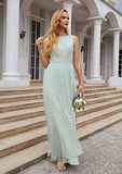 A-line Bateau Sleeveless Chiffon Long/Floor-Length Bridesmaid Dresses Ruffles Pleated Silvia STIP0025608