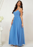 A-line V Neck Sleeveless Chiffon Long/Floor-Length Bridesmaid Dresses With Pleated Split Princess STIP0025609