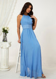 A-line Halter Sleeveless Chiffon Long/Floor-Length Bridesmaid Dresses With Pleated Jayla STIP0025610