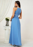 A-line Halter Sleeveless Chiffon Long/Floor-Length Bridesmaid Dresses With Pleated Jayla STIP0025610