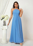 A-line Empire Halter Sleeveless Chiffon Long/Floor-Length Bridesmaid Dresses With Ruffles Danna STIP0025611