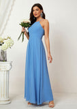 A-line Empire Halter Sleeveless Chiffon Long/Floor-Length Bridesmaid Dresses With Ruffles Danna STIP0025611