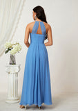 A-line Empire Halter Sleeveless Chiffon Long/Floor-Length Bridesmaid Dresses With Ruffles Danna STIP0025611