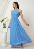 A-line Empire Halter Sleeveless Chiffon Long/Floor-Length Bridesmaid Dresses With Ruffles Danna STIP0025611