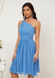 A-line One-Shoulder Sleeveless Chiffon Knee-Length Bridesmaid Dresses With Pleated Daphne STIP0025612